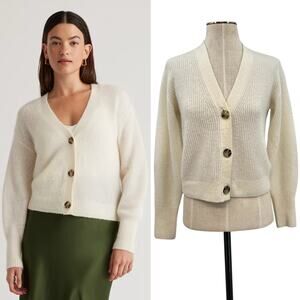 Quince‎ Baby Alpaca-Wool Cropped Cardigan Sweater Ivory Cream Size XS